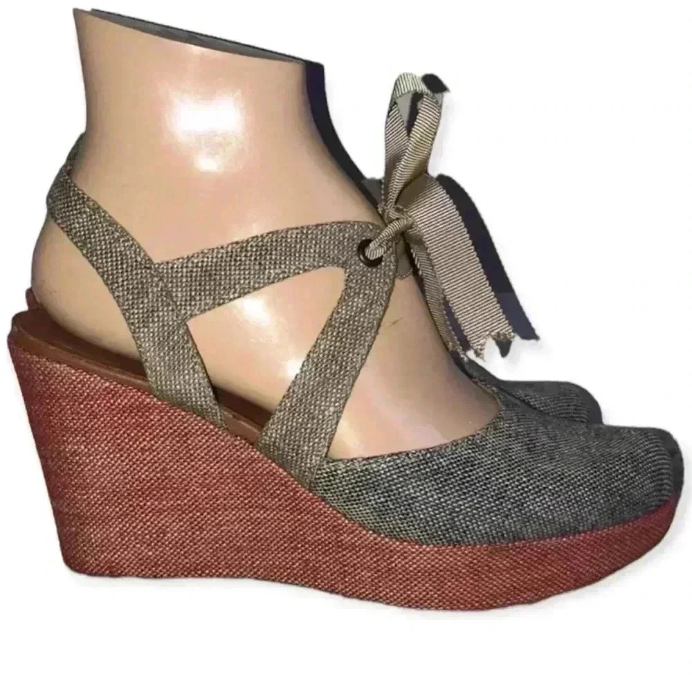 Penelope Chilvers Canvas Platform Wedge Sandals Size 38/8